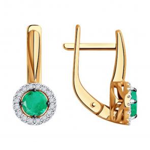Золотые серьги Diamant с бриллиантом и изумрудом 51-220-01772-2 фото