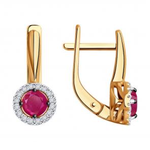 Золотые серьги Diamant с бриллиантом и рубином 51-220-01772-3 фото