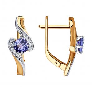 Золотые серьги Diamant с бриллиантом и танзанитом 51-220-01808-1 фото
