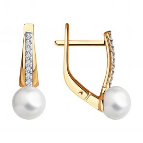 Золотые серьги Diamant с бриллиантом и жемчугом 51-220-01830-1 фото