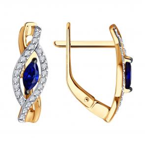 Золотые серьги Diamant с бриллиантом и сапфиром 51-220-01842-1 фото