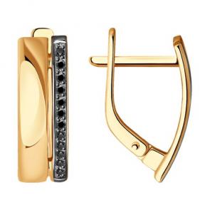 Золотые серьги Diamant с чёрным бриллиантом 51-220-01874-3 фото