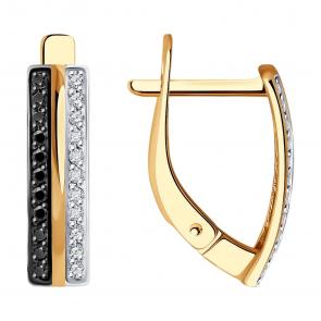 Золотые серьги Diamant с бриллиантом и чёрным бриллиантом 51-220-01921-2 фото