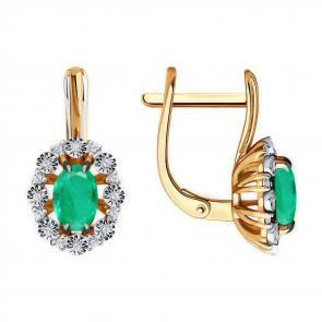 Золотые серьги Diamant с бриллиантом и изумрудом 51-220-01999-2 фото