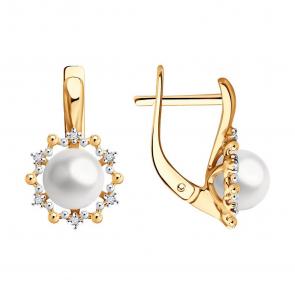 Золотые серьги SOKOLOV с бриллиантом и жемчугом 51-220-02021-1 фото