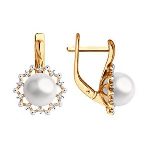 Золотые серьги Diamant с бриллиантом и жемчугом 51-220-02091-1 фото