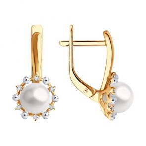 Золотые серьги Diamant с бриллиантом и жемчугом 51-220-02099-1 фото