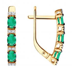 Золотые серьги Diamant с бриллиантом и изумрудом 51-220-02157-1 фото