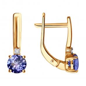 Золотые серьги Diamant с бриллиантом и танзанитом 51-220-02297-2 фото