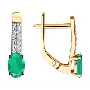 Золотые серьги Diamant с бриллиантом и изумрудом 51-220-02312-2 фото