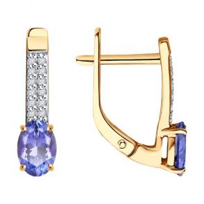 Золотые серьги Diamant с бриллиантом и танзанитом 51-220-02312-3 фото