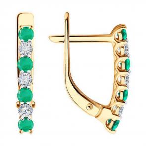 Золотые серьги Diamant с бриллиантом и изумрудом 51-220-02325-2 фото