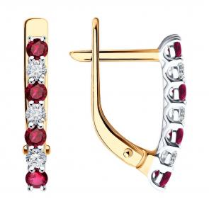 Золотые серьги Diamant с бриллиантом и рубином 51-220-02325-3 фото