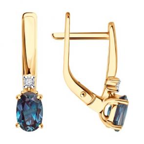 Золотые серьги Diamant с бриллиантом и александритом 51-220-02339-1 фото