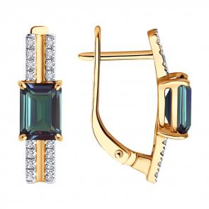 Золотые серьги Diamant с гидротермальным александритом и бриллиантом 51-220-02342-1 фото