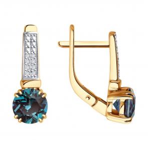 Золотые серьги Diamant с бриллиантом и гидротермальным александритом 51-220-02350-1 фото