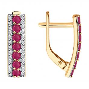 Золотые серьги Diamant с бриллиантом и рубином 51-220-02358-3 фото