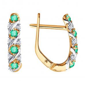 Золотые серьги Diamant с бриллиантом и изумрудом 51-220-02372-1 фото