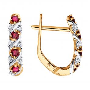 Золотые серьги Diamant с бриллиантом и рубином 51-220-02372-2 фото