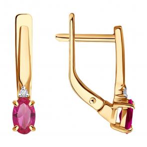 Золотые серьги Diamant с бриллиантом и рубином 51-220-02400-2 фото
