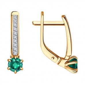 Золотые серьги Diamant с бриллиантом и изумрудом 51-220-02413-1 фото
