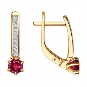Золотые серьги Diamant с бриллиантом и рубином 51-220-02413-2 фото