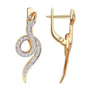Золотые серьги Символ года Змея Diamant с бриллиантом 51-220-02739-1 фото