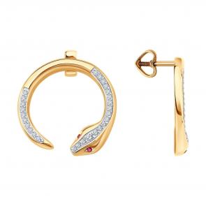 Золотые серьги Символ года Змея Diamant с бриллиантом и рубином 51-220-02906-1 фото