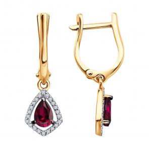 Золотые серьги SOKOLOV с бриллиантом и рубином 51-221-00850-2 фото
