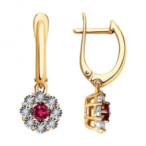 Золотые серьги Diamant с бриллиантом и рубином 51-221-01776-3 фото