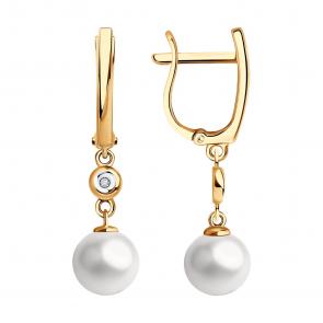 Золотые серьги Diamant с бриллиантом и жемчугом 51-221-01876-1 фото