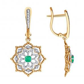 Золотые серьги Diamant с бриллиантом и изумрудом 51-221-02410-1 фото