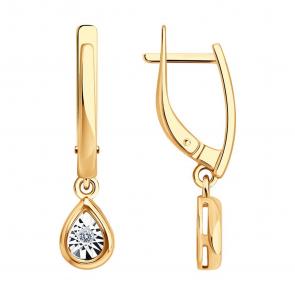 Золотые серьги Diamant с бриллиантом 51-221-02955-1 фото