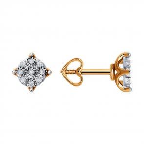 Золотые серьги Diamant с бриллиантом 51-222-01792-1 фото