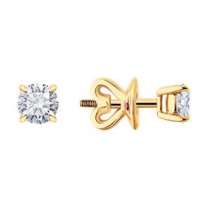 Золотые серьги Diamant с рубином и бриллиантом выращенным 51-222-02319-1 фото