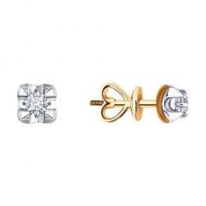 Золотые серьги Diamant с рубином и бриллиантом выращенным 51-222-02478-1 фото