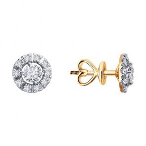 Золотые серьги Diamant с рубином и бриллиантом выращенным 51-222-02501-1 фото