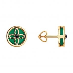 Золотые серьги Diamant с агатом и чёрным бриллиантом 51-222-02638-2 фото