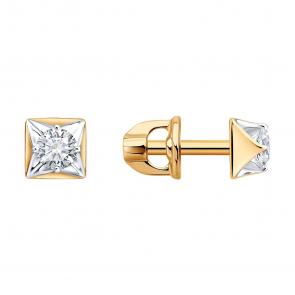 Золотые серьги Diamant с бриллиантом выращенным 51-222-03034-1 фото