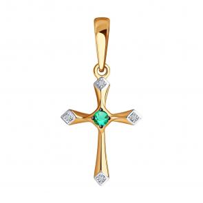 Золотая подвеска Diamant с бриллиантом и изумрудом 51-230-01664-1 фото