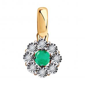 Золотая подвеска Diamant с бриллиантом и изумрудом 51-230-01776-2 фото