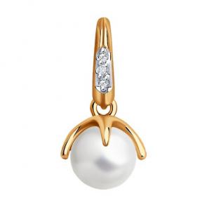 Золотая подвеска Diamant с бриллиантом и жемчугом 51-230-01849-1 фото