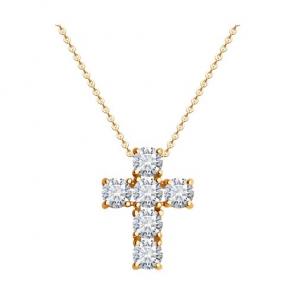 Золотое колье Крест Diamant с с выращенными бриллиантами и рубином 51-270-02405-1 фото