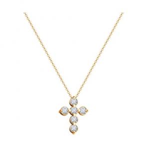 Золотое колье Крест Diamant с бриллиантом выращенным и рубином 51-270-02530-1 фото