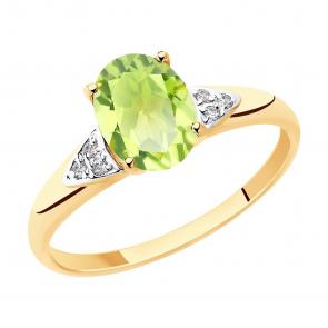 Золотое кольцо Diamant с фианитом и хризолитом 51-310-00216-3 фото