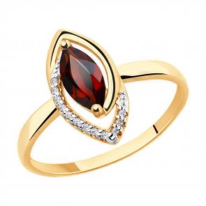 Золотое кольцо Diamant с фианитом и гранатом 51-310-00241-2 фото