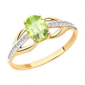 Золотое кольцо Diamant с фианитом и хризолитом 51-310-00256-3 фото