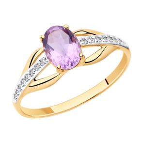 Золотое кольцо Diamant с фианитом и аметистом 51-310-00256-4 фото