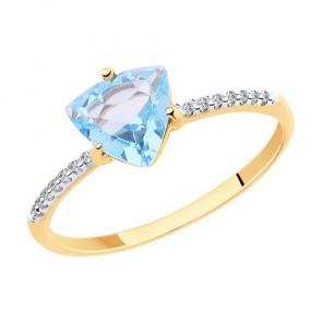 Золотое кольцо Diamant с топазом и фианитом 51-310-00291-1 фото