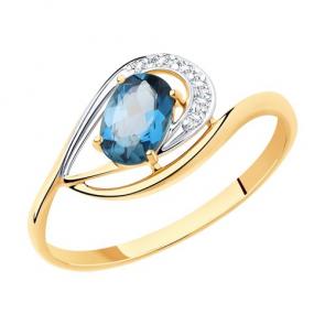 Золотое кольцо Diamant с топазом и фианитом 51-310-00304-2 фото